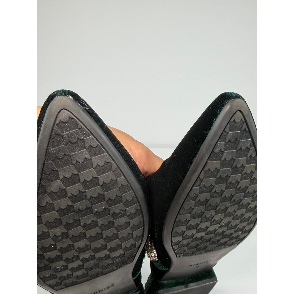 Birdies The Swan Mule Women 9 Green Velvet Crystal Embellished Pointed Toe Flat - Picture 8 of 12